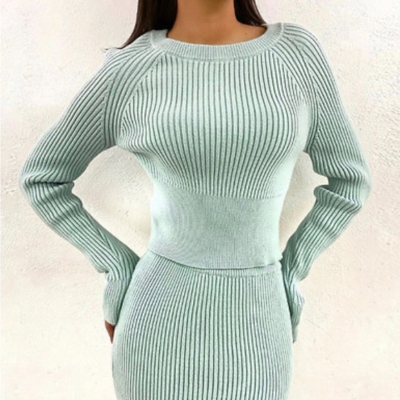 Autumn Bodycon Skirt Set Two Piece Ribbed Sweater - Picture 3 of 4